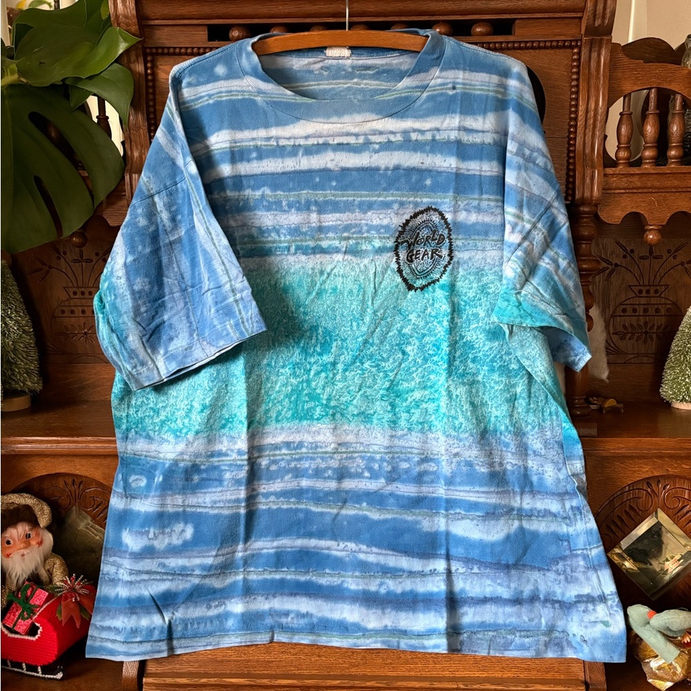 Rare Cool 80s World Gear Blue Tie-Dye T-Shirt size XL